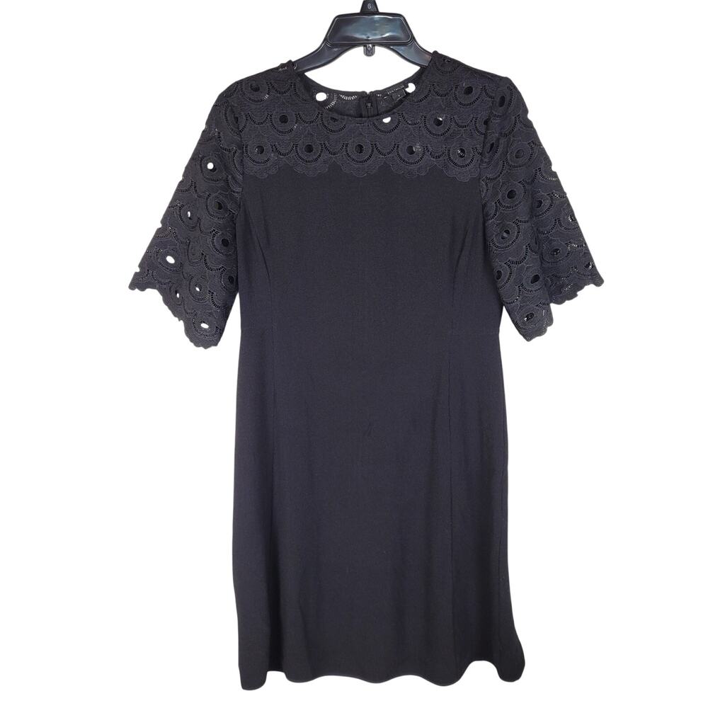 Ann Taylor black eyelet lace sheath dress Size 8 Boho Whimsigoth Retro Romantic